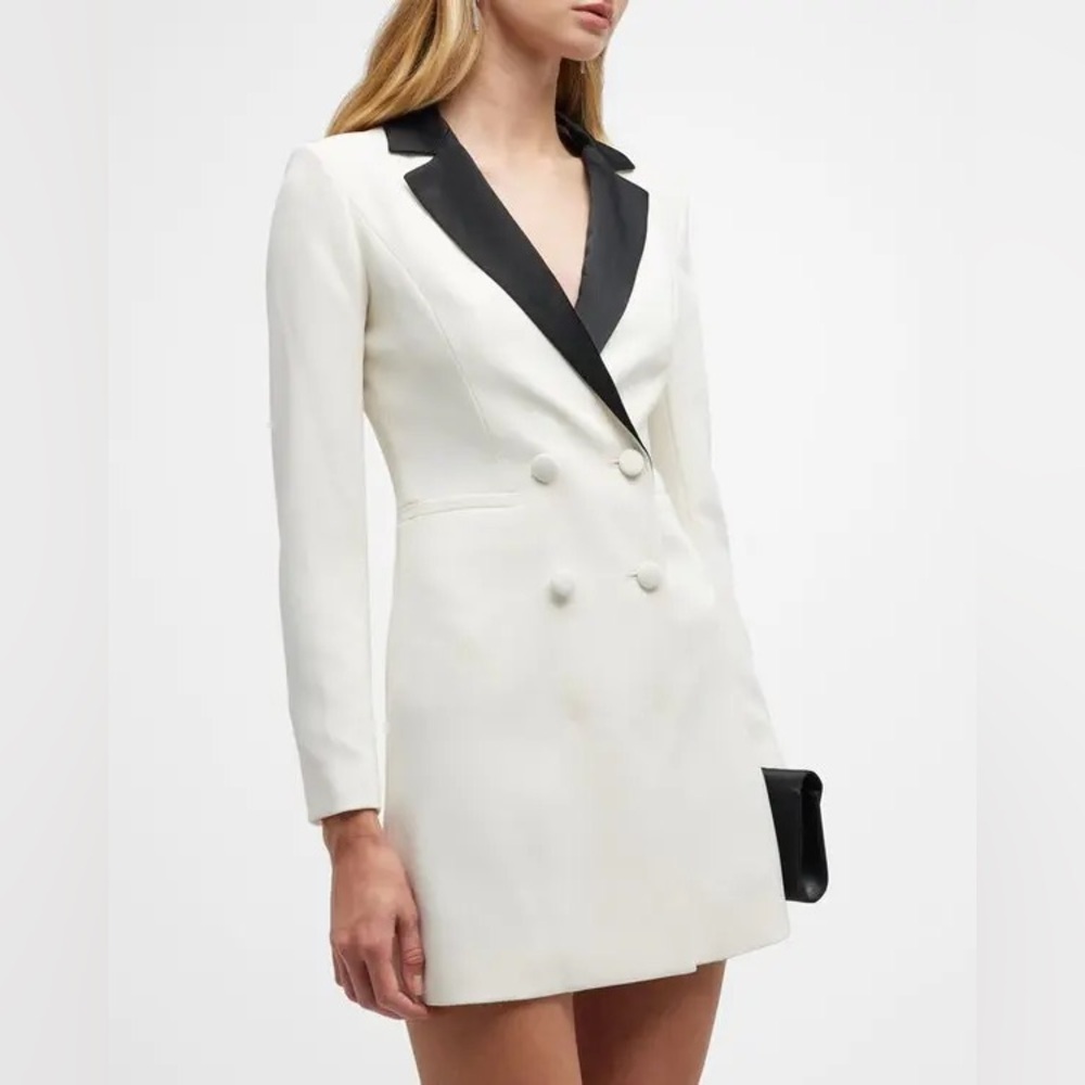 Alice + Olivia Kyrie Tuxedo Blazer Mini Dress in Ecru/black size 4